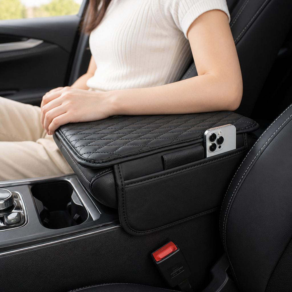 PU Leather Built-In Storage Armrest Mat