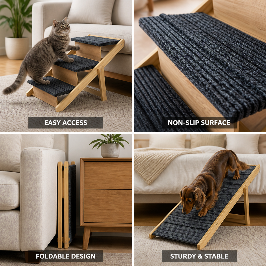 Foldable Wooden Non-Slip Pet Stairs & Ramp