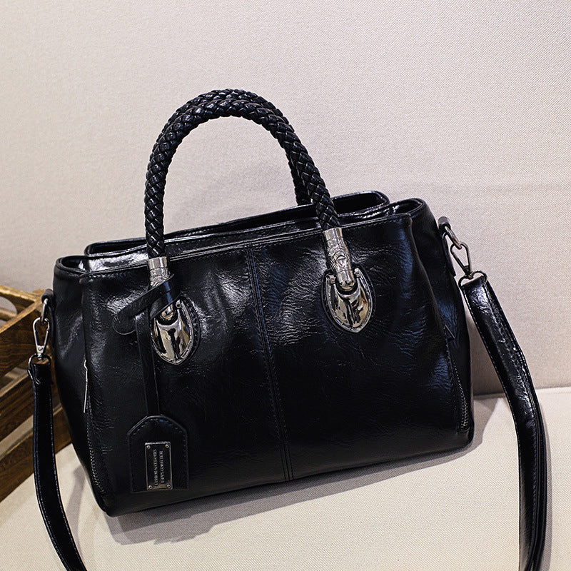 Soft Oiled Wax Leather Large Boston Tote Bag