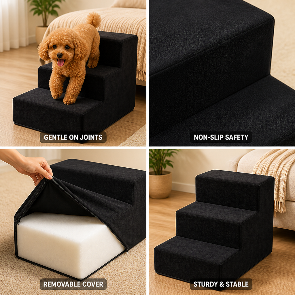 Non-Slip Velvet Foam Pet Stairs (3-Step)