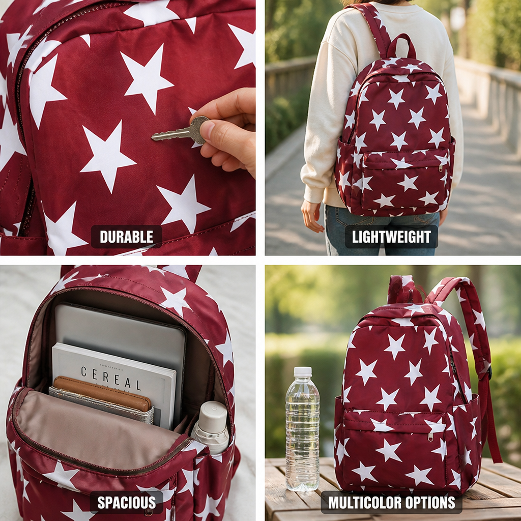 Durable & Lightweight Multicolor Star Print Backpack