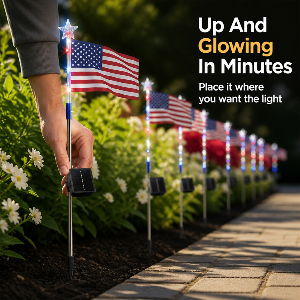 RadiantStar™ 8-Piece Flag Light Set — Ignite Your Patriotism with Effortless, All-Night Glory