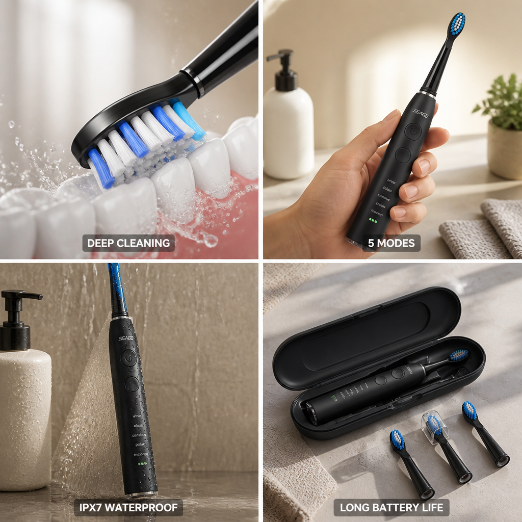 40000 VPM Rechargeable IPX7 Waterproof Electric Toothbrush (5 Modes)