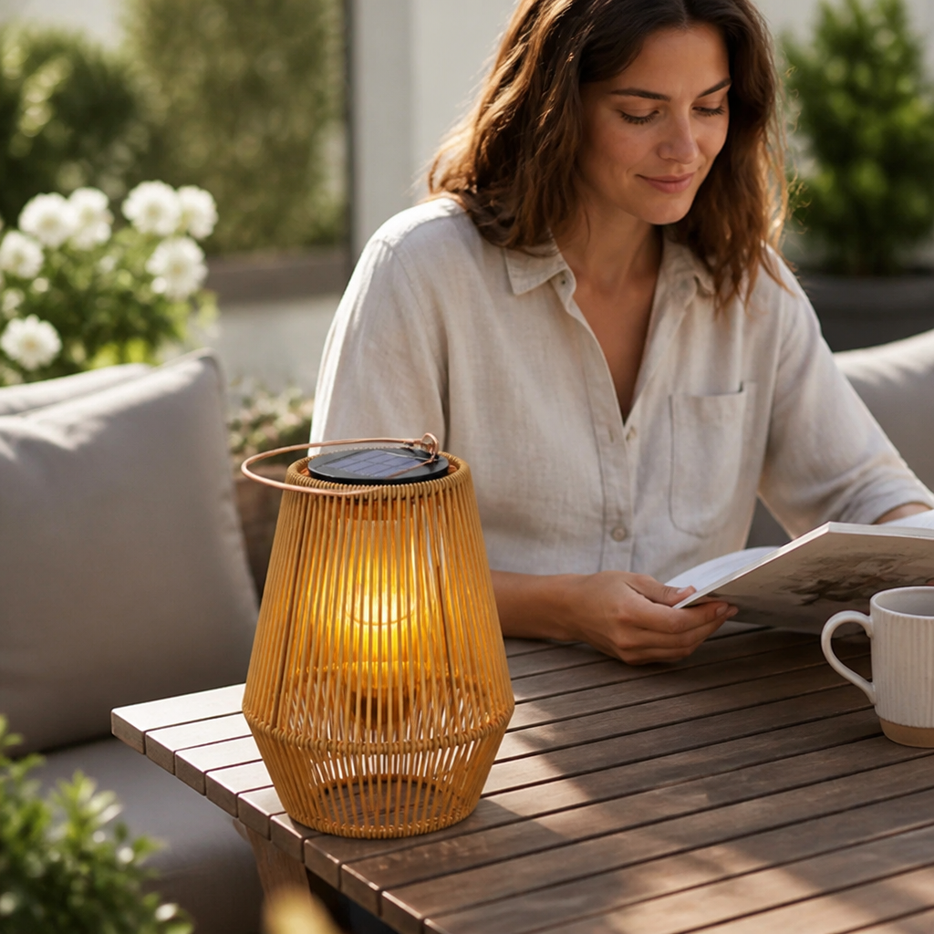 Solar-Powered Handwoven Rattan Garden Lantern