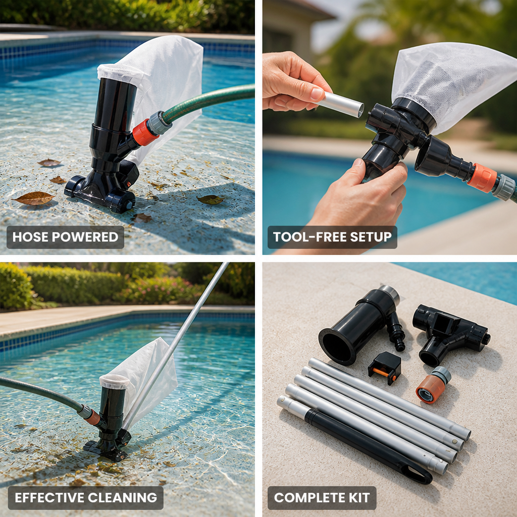 Hose-Powered Battery-Free Pool Vacuum Kit (Pole & Adapter Included)