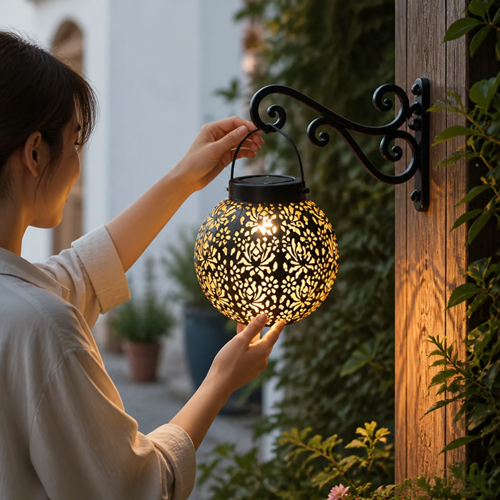 Solar-Powered Waterproof Wrought Iron Garden Pendant Light