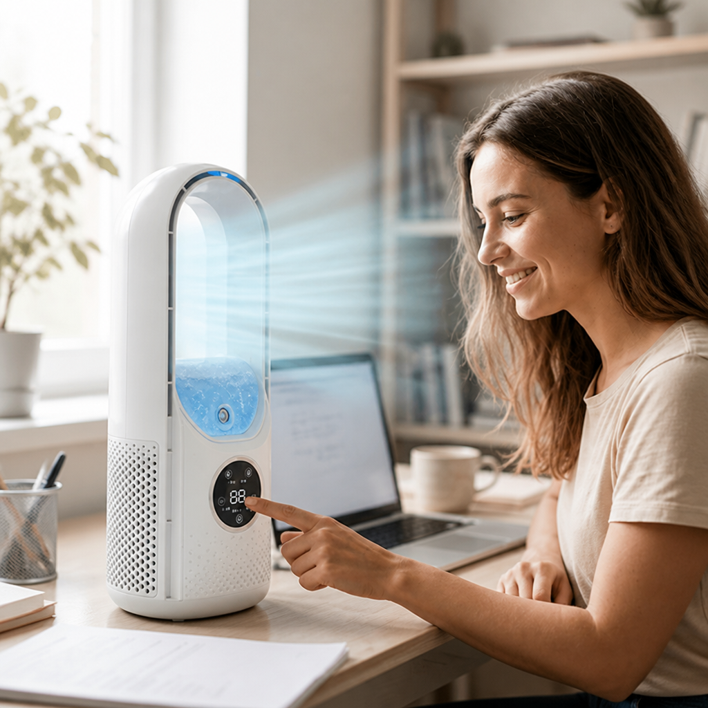 Whisper-Quiet Bladeless Bedside Air Cooler