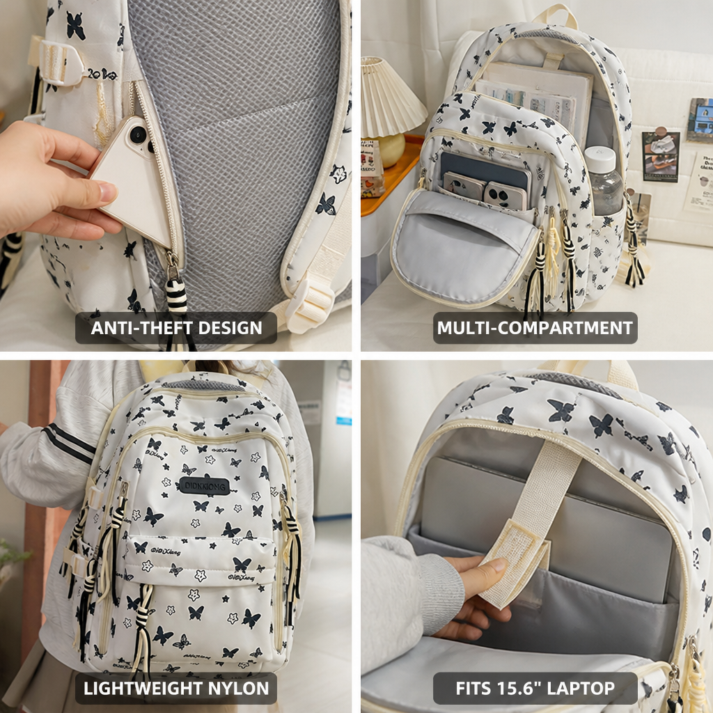 Anti-Theft Multi-Compartment Nylon Backpack (Fits 15.6-Inch Laptop)