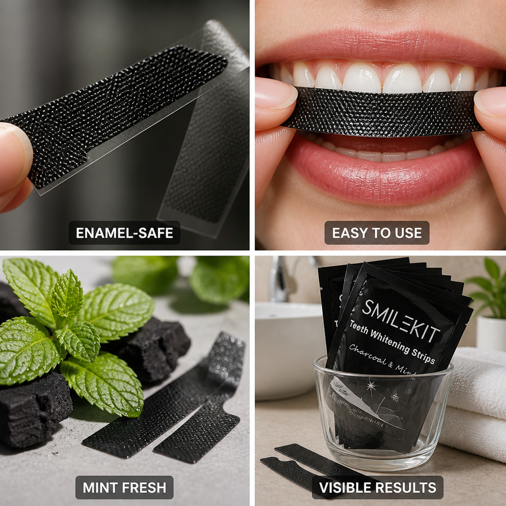 Enamel-Safe 18% PAP Charcoal & Mint Teeth Whitening Strips