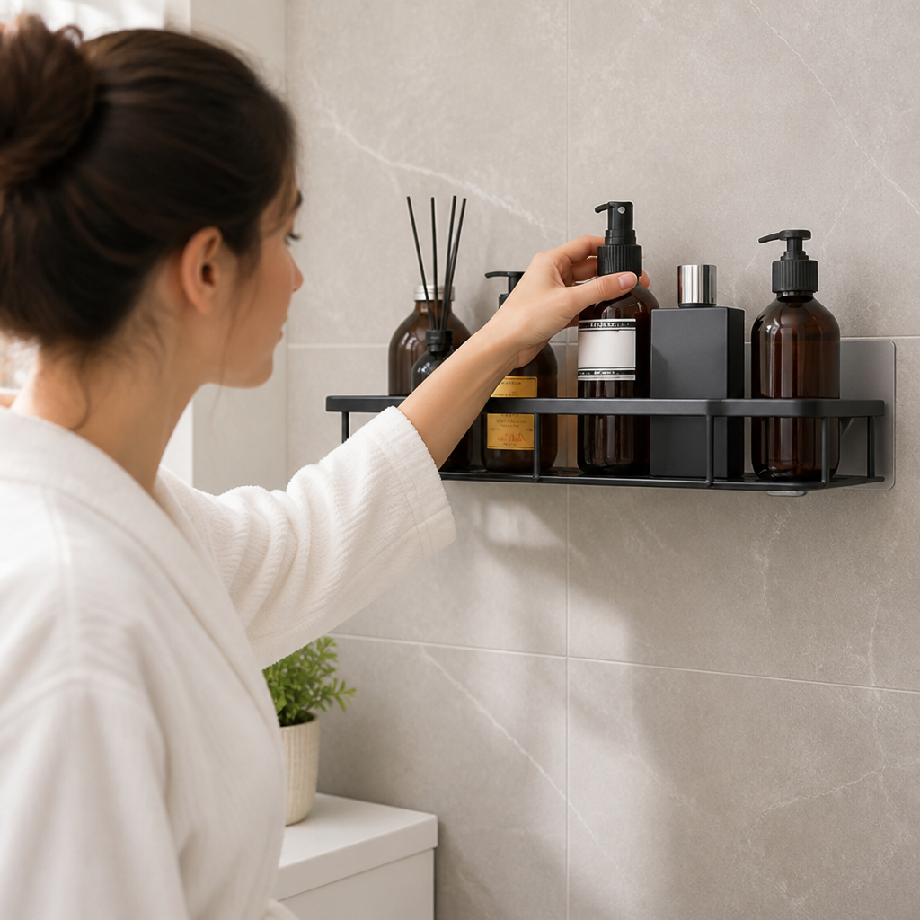 Self-Adhesive Drill-Free Stainless Steel Bathroom Wall Shelf (Holds 11 lb)