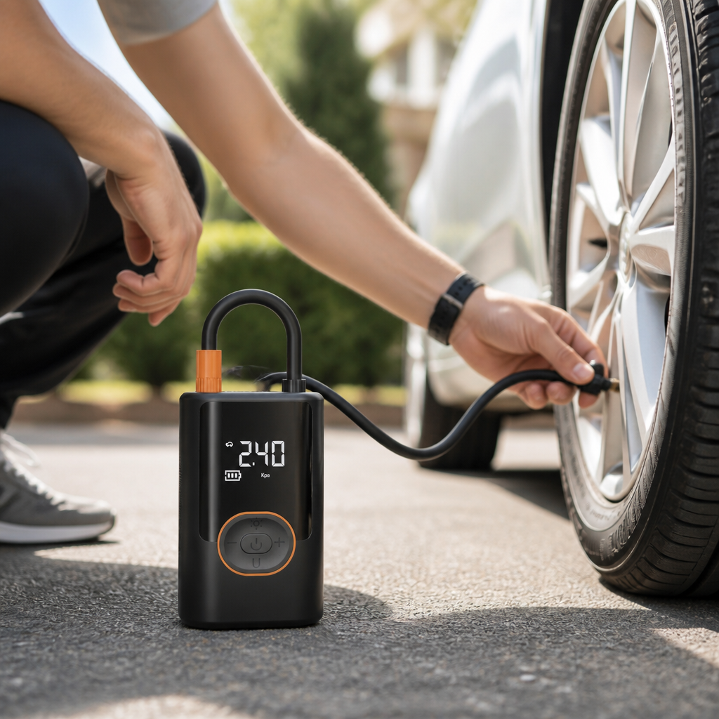 Digital LCD Auto-Shutoff USB-Rechargeable Tire Pump