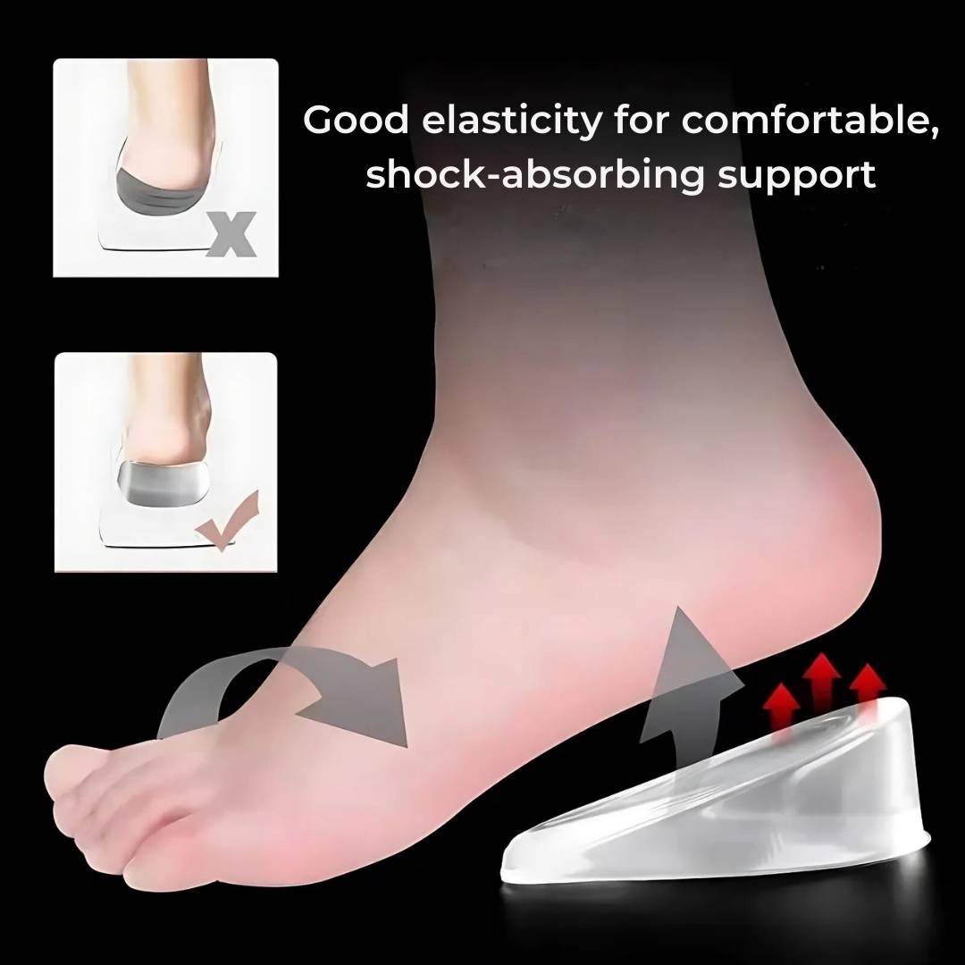 Height Increasing Insoles and Silicone Gel Heel Cushions for Plantar Fasciitis