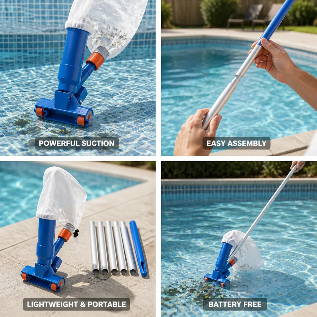 Hose-Powered Venturi Pool Vacuum (5-Section Pole & Mesh Bag)