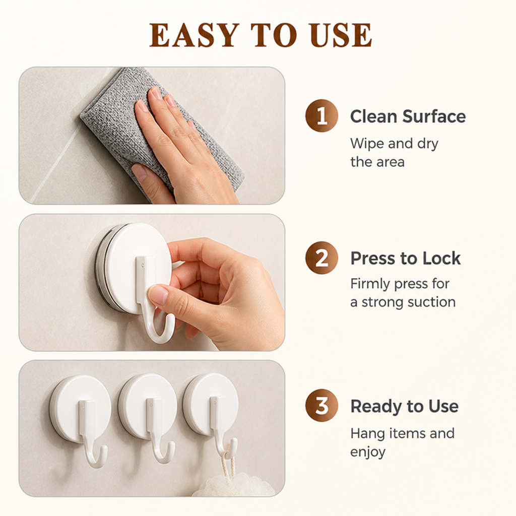 GripEase™ Suction Hooks — Take Control with Damage-Free, Rock-Solid Hanging Power