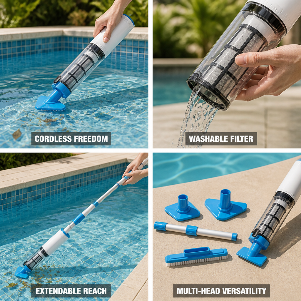 Cordless Rechargeable Handheld Pool Vacuum (Interchangeable Heads)