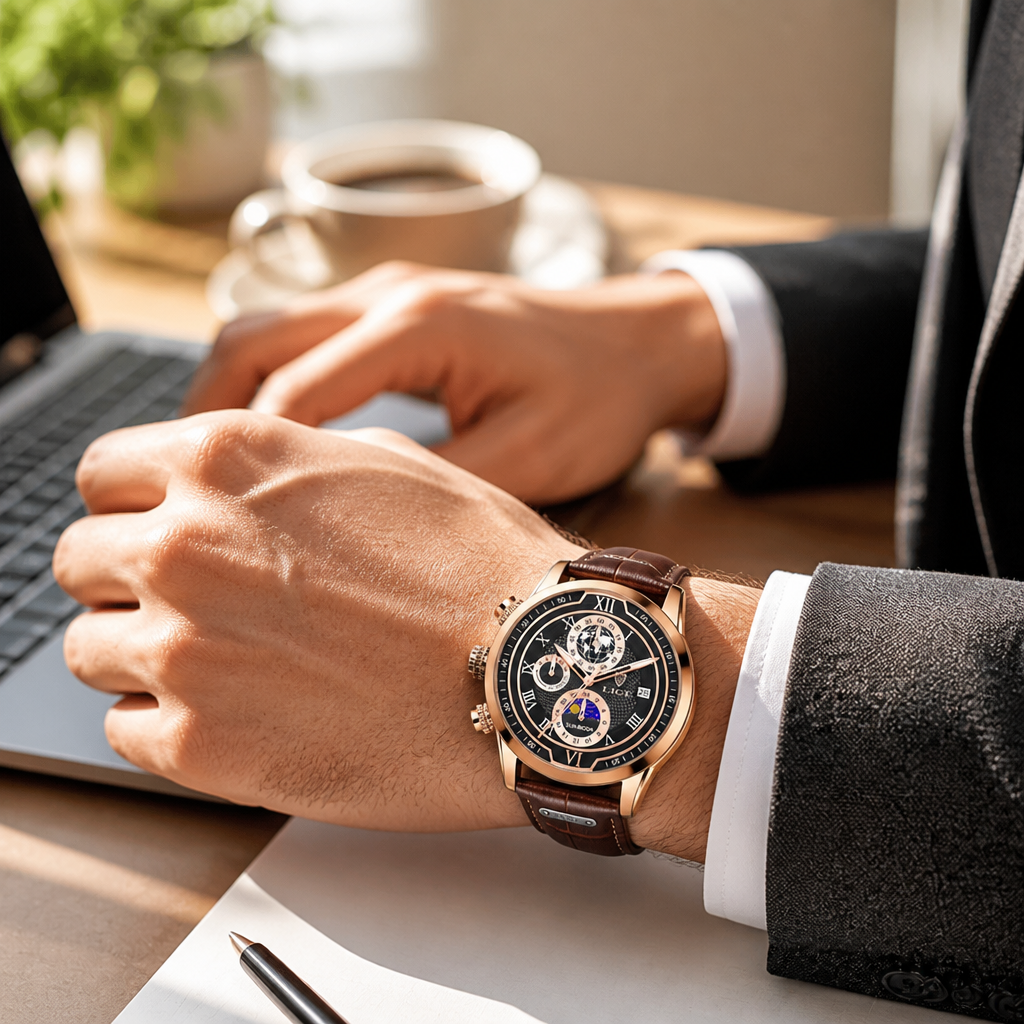 Polished Classic Chronograph Men's Watch (Adjustable Strap)