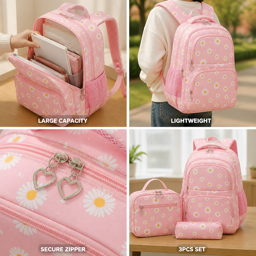 Lightweight Large-Capacity Daisy Backpack (Set of 3)