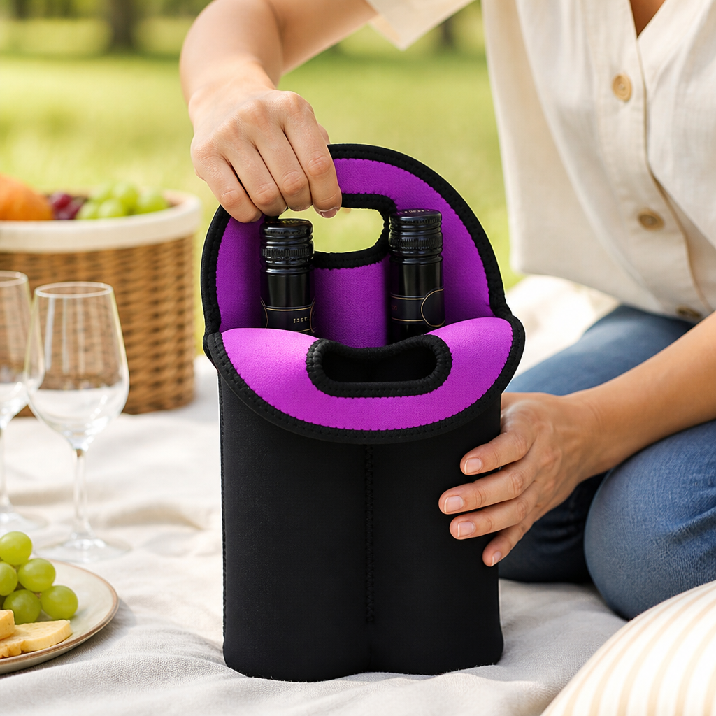 Insulated Neoprene Dual-Bottle Wine Carrier (Holds Two 750ml)
