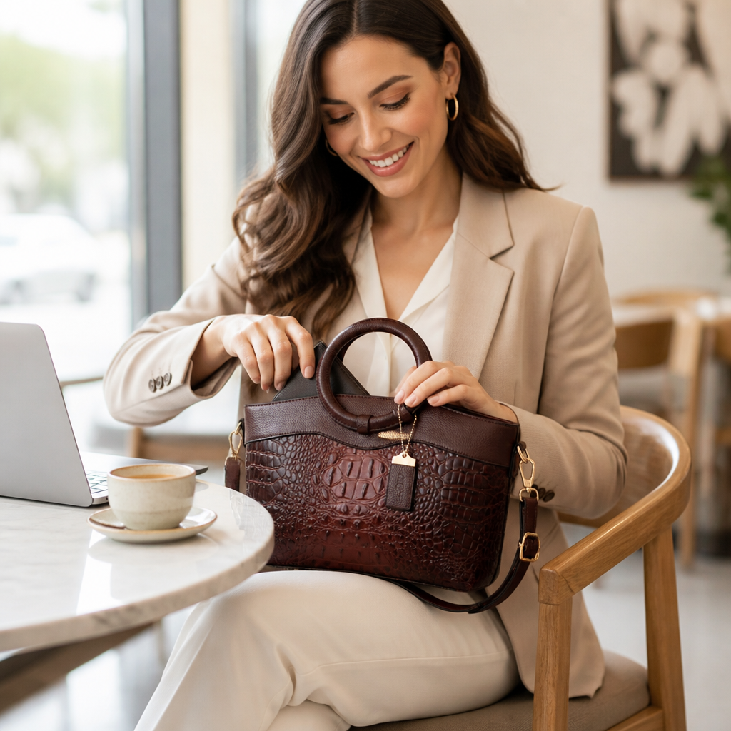 Structured Embossed Top-Handle Bag (Adjustable Strap)