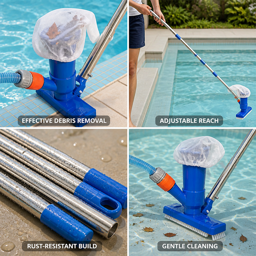 Corrosion-Resistant Telescopic Stainless Steel Pool Vacuum Kit