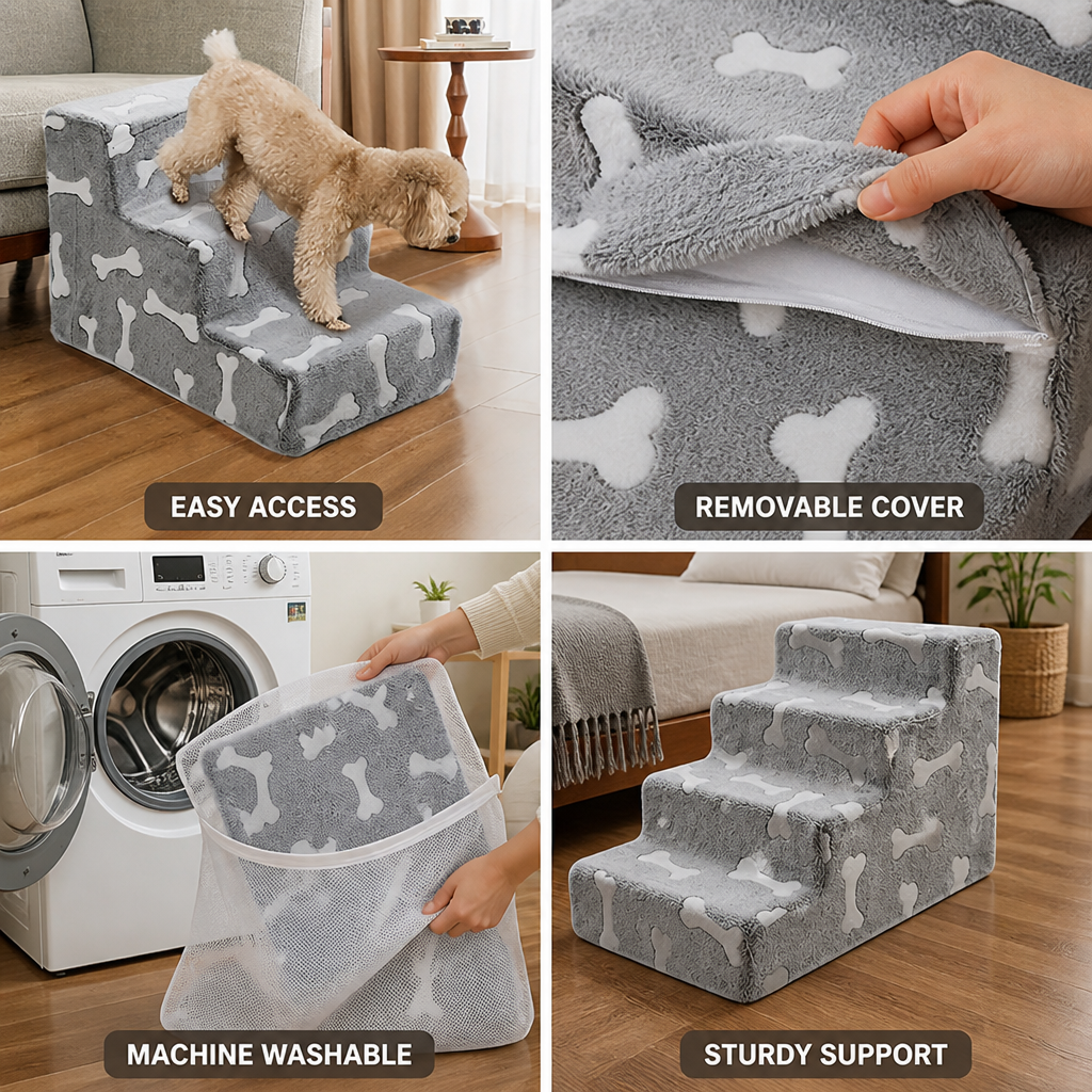 Removable & Washable Plush Pet Stairs (Right-Angle)