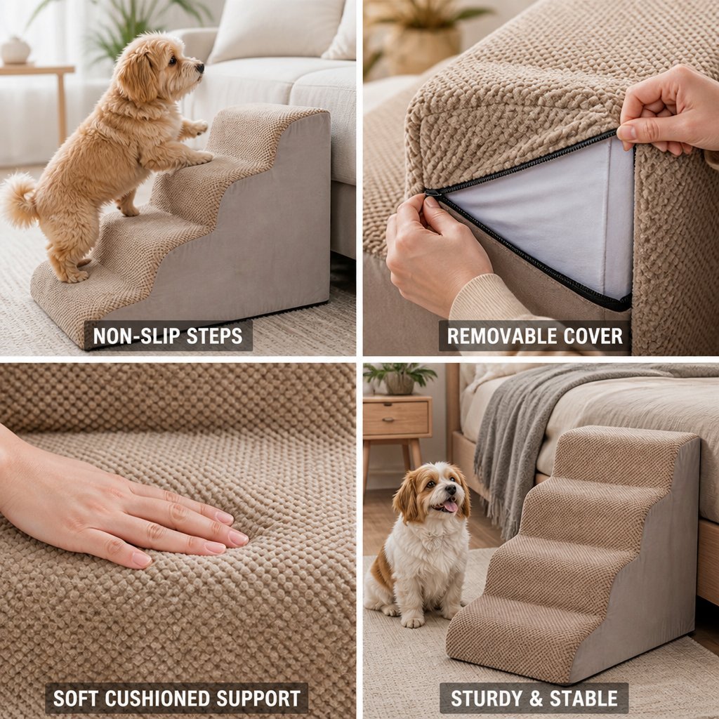 Non-Slip Cushioned Pet Stairs (Removable Washable Cover)