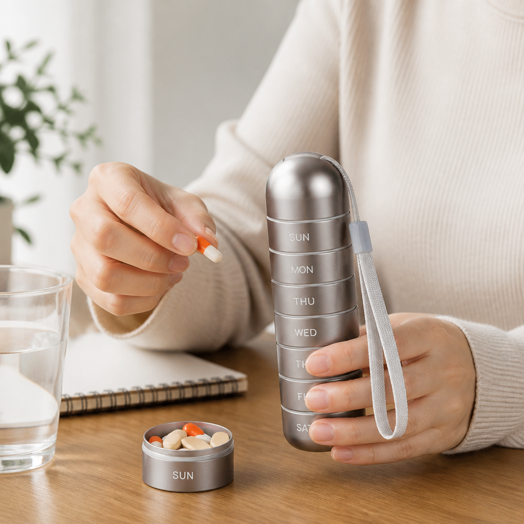 Watertight Aluminum Alloy Weekly Pill Organizer (7-Day)