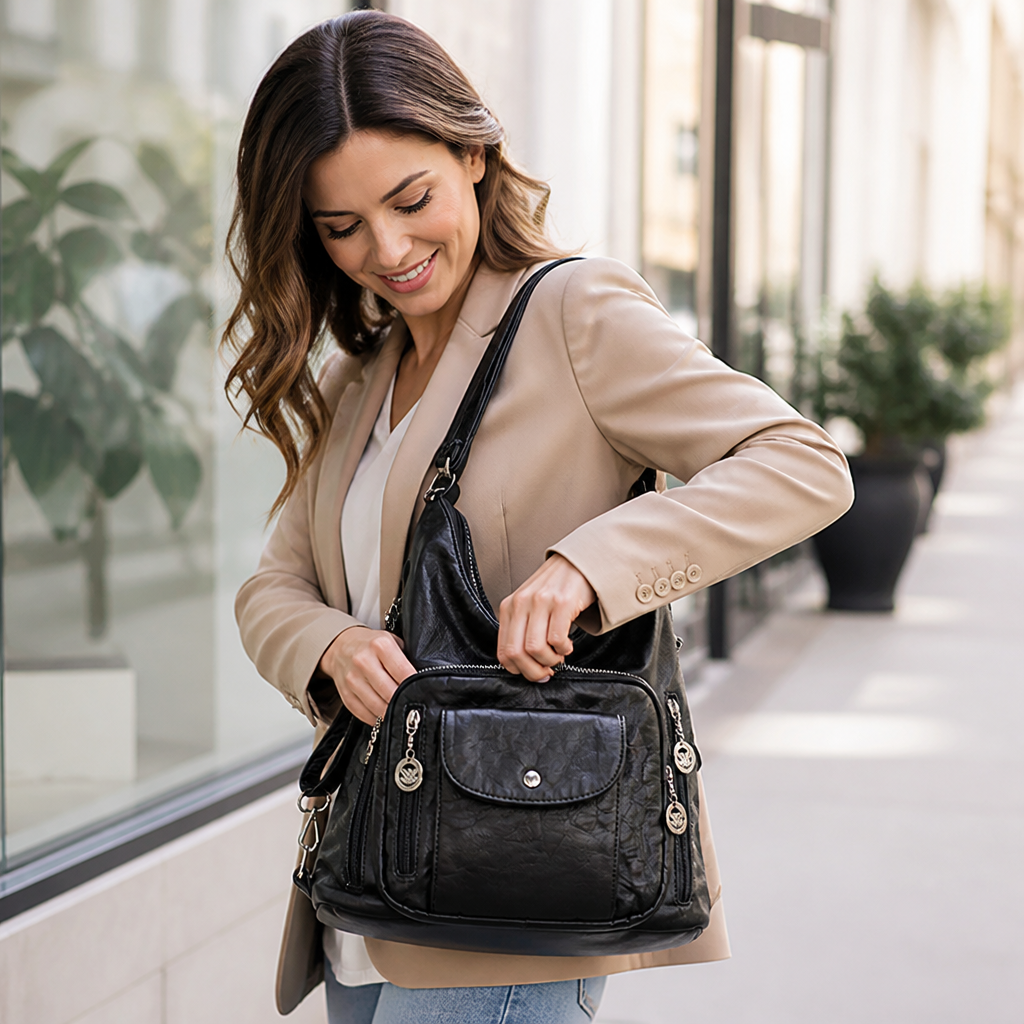 Supple Leather Convertible Tote Bag (Magnetic Closure)