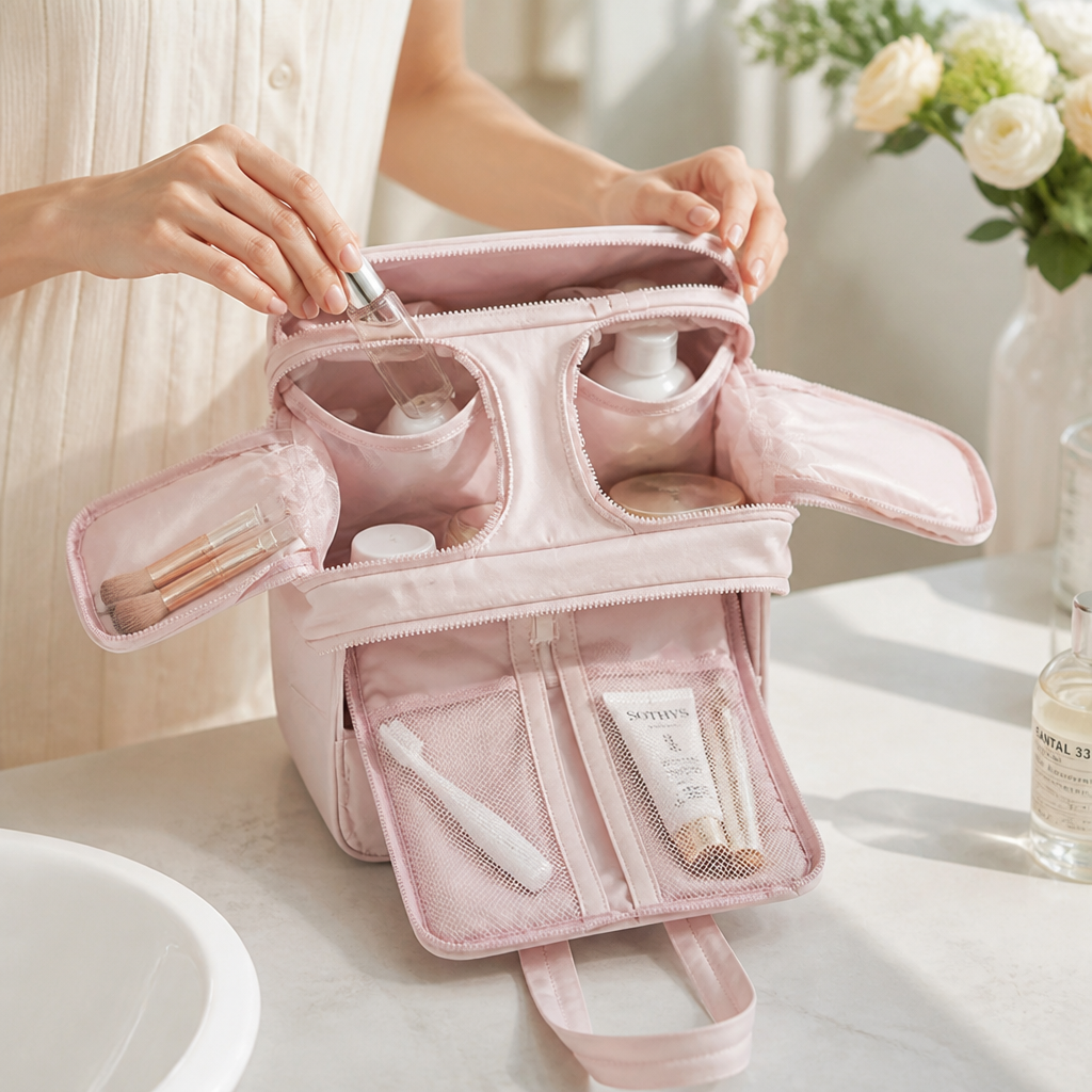 Waterproof-Lined Full-Open Toiletry Organizer
