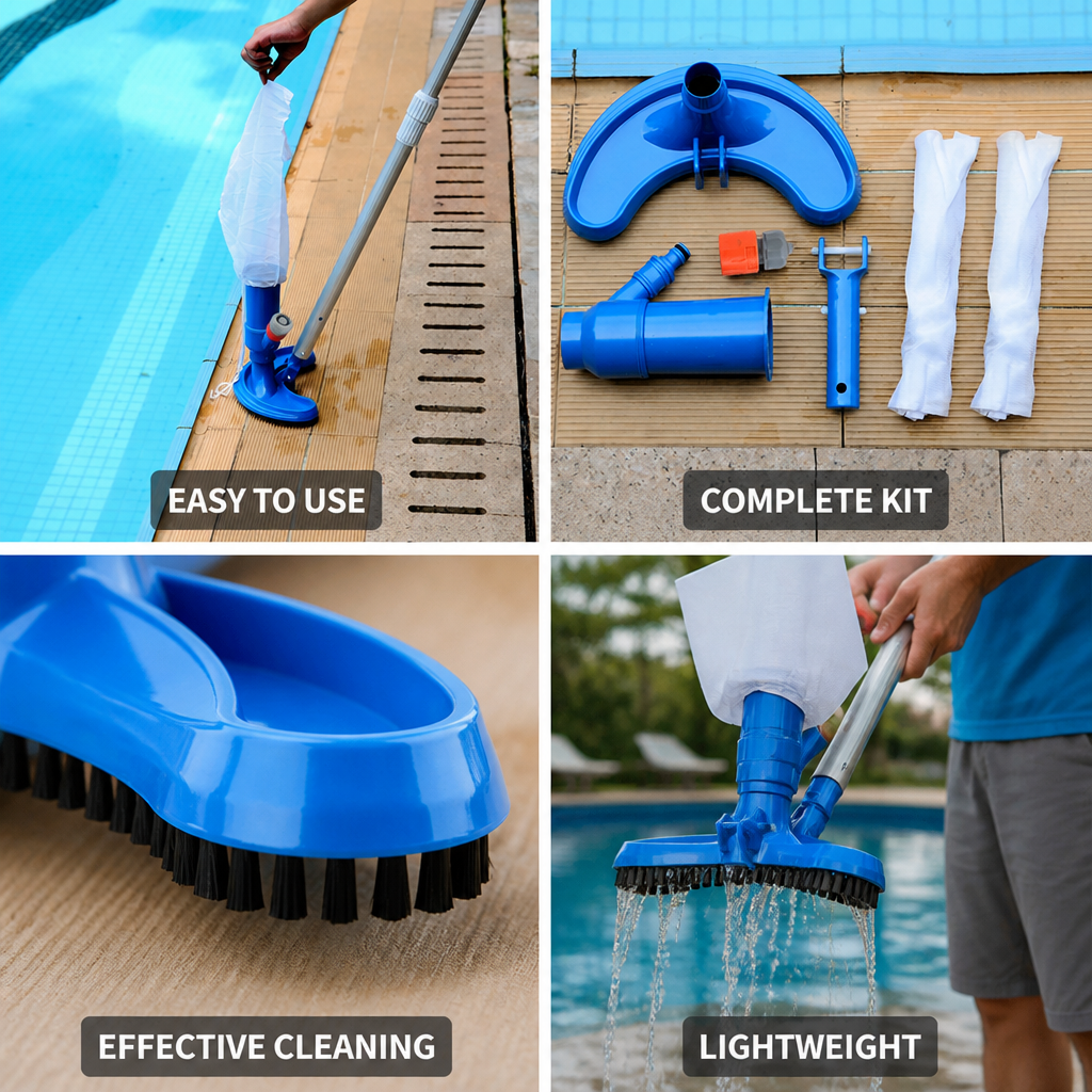 Quick-Connect Hose & Lightweight ABS Pool Vacuum Kit (25cm Head)