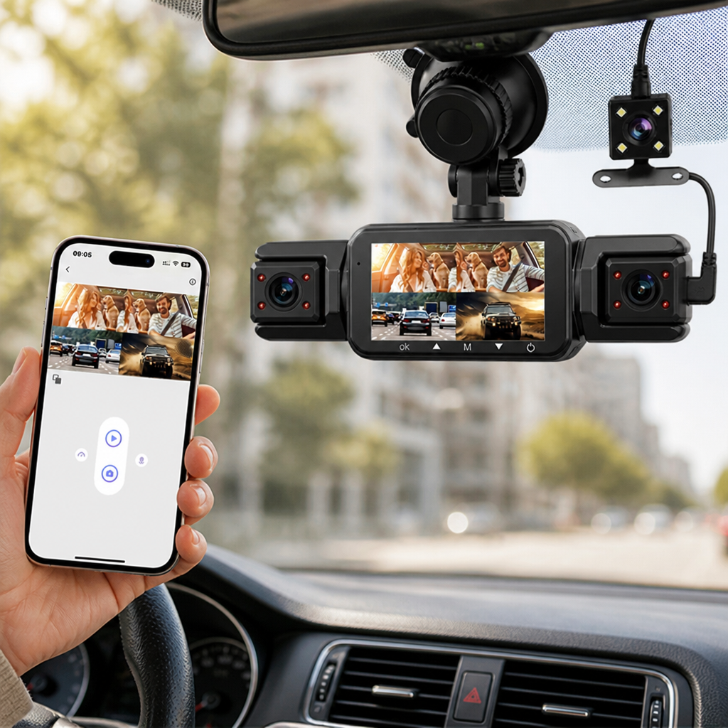 4-Camera Wireless Night Vision Dash Camera System (WiFi & Parking Monitor)