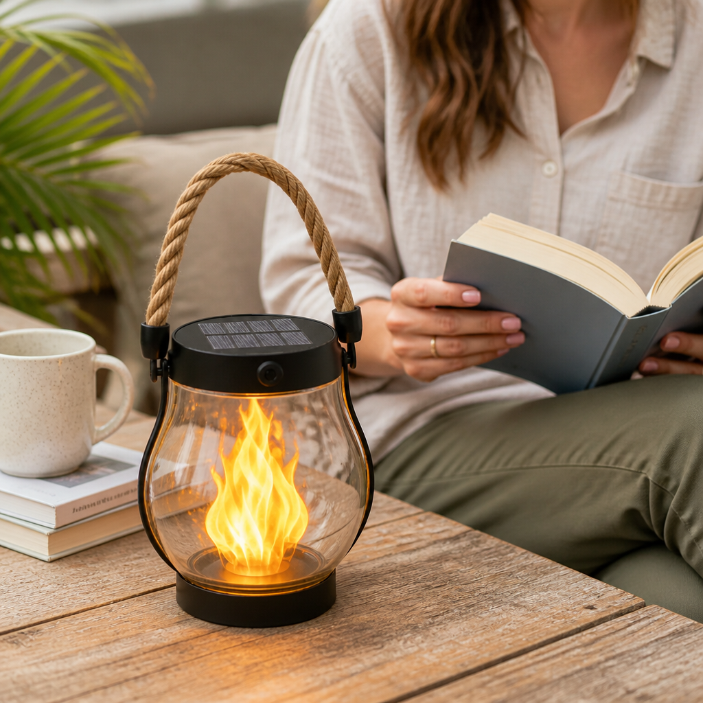 Weatherproof Solar Flickering Flame Garden Lantern (USB-C Backup)