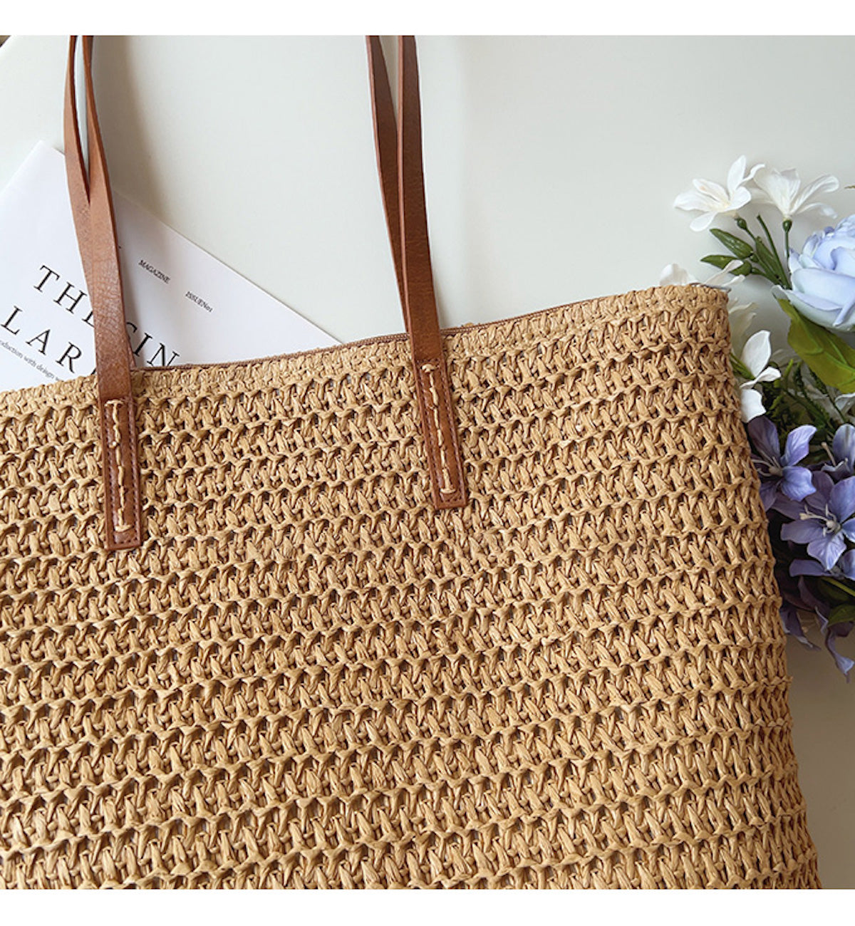 Basket Bag with Leather Handles – Woven Design