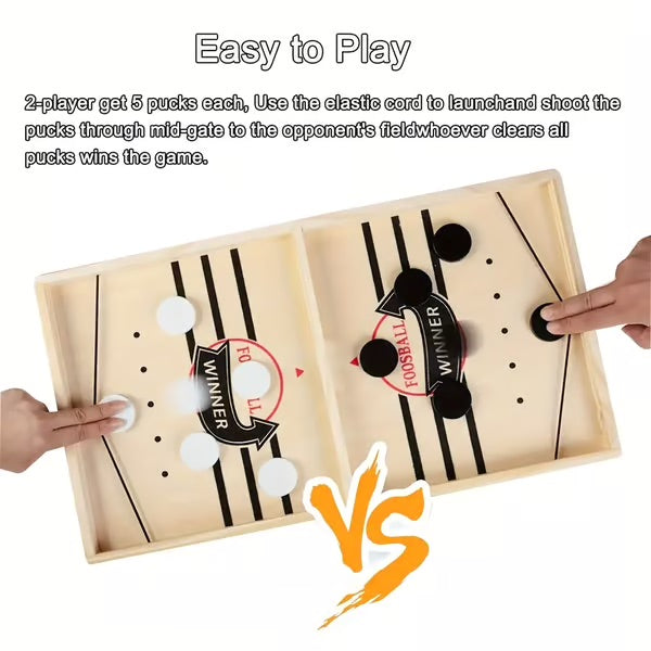 Children's Fast-Paced Wooden Puck Game with Central Gate