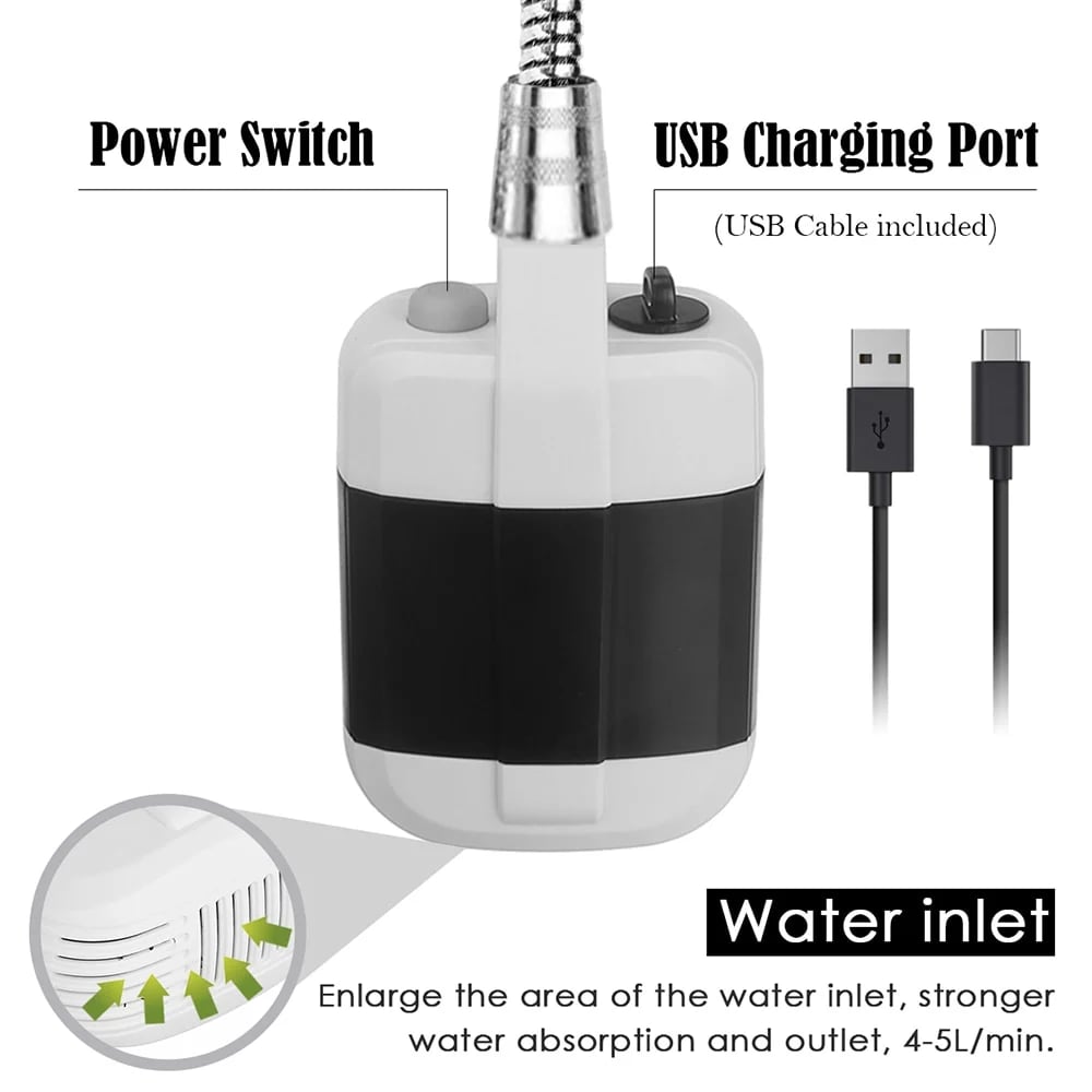 Portable Camping Shower with 20L Collapsible Water Bucket and USB Battery