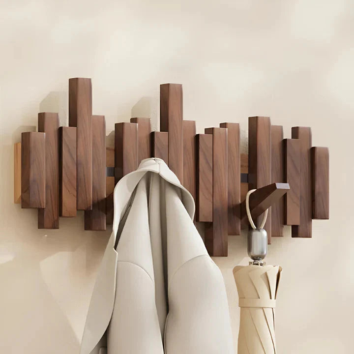 Solid Wood Coat Rack with Foldable Hooks – Piano Style, 3 to 8 Hooks