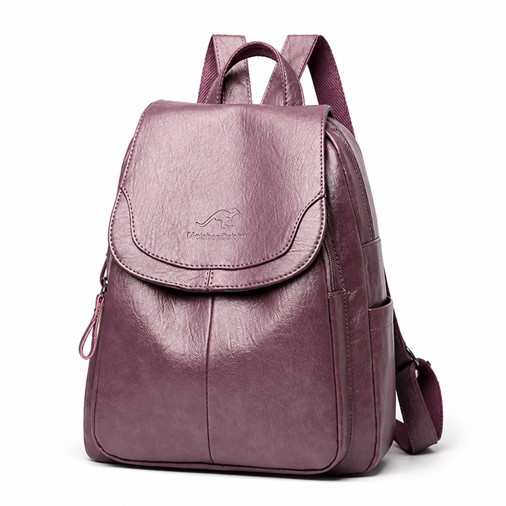 Durable Faux Leather Flap-Top Backpack
