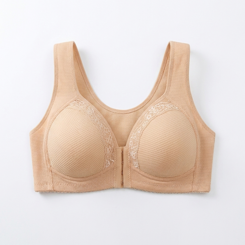 VivaFemme™ – Wireless Lace-Accent Bra with Front Closure