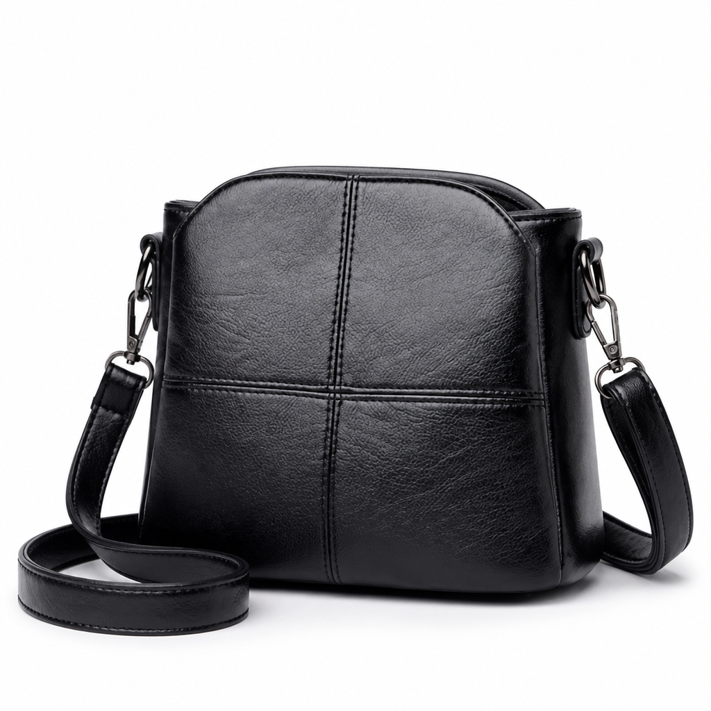 Compact Premium PU Leather Stitch-Detail Multi-Pocket Crossbody Bag