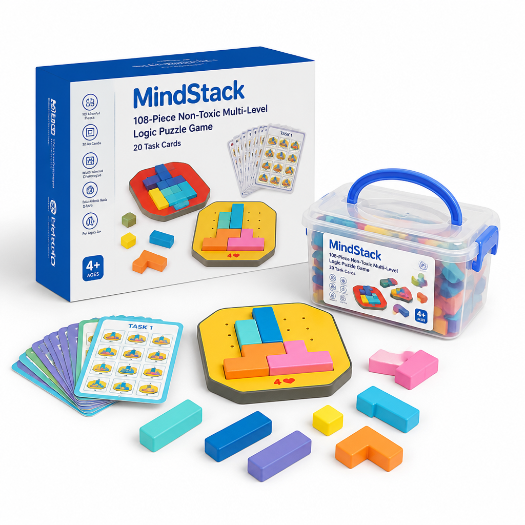 108-Piece Non-Toxic Multi-Level Logic Puzzle Game (20 Task Cards)
