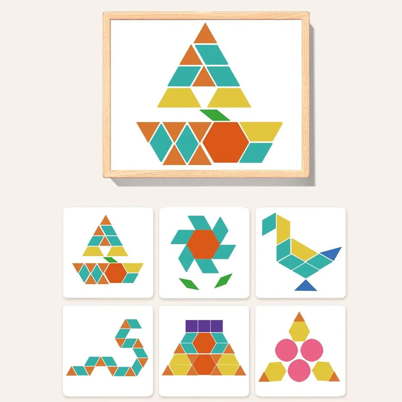 Wooden Building Blocks Set with Magnetic Pieces and Pattern Cards