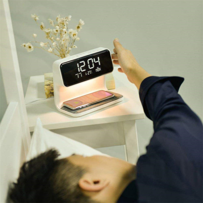 Versatile Nightstand Lamp with Wireless Charging & Clock