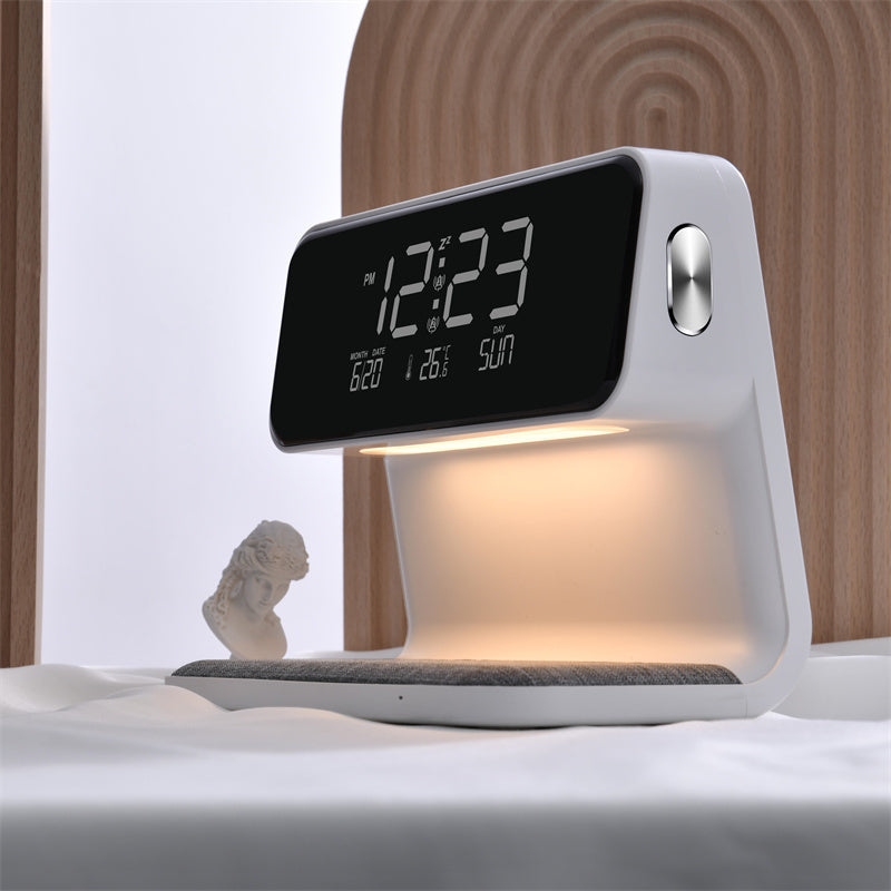 Versatile Nightstand Lamp with Wireless Charging & Clock