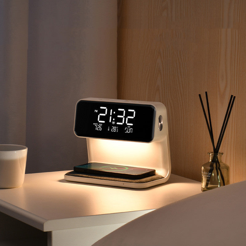 Versatile Nightstand Lamp with Wireless Charging & Clock