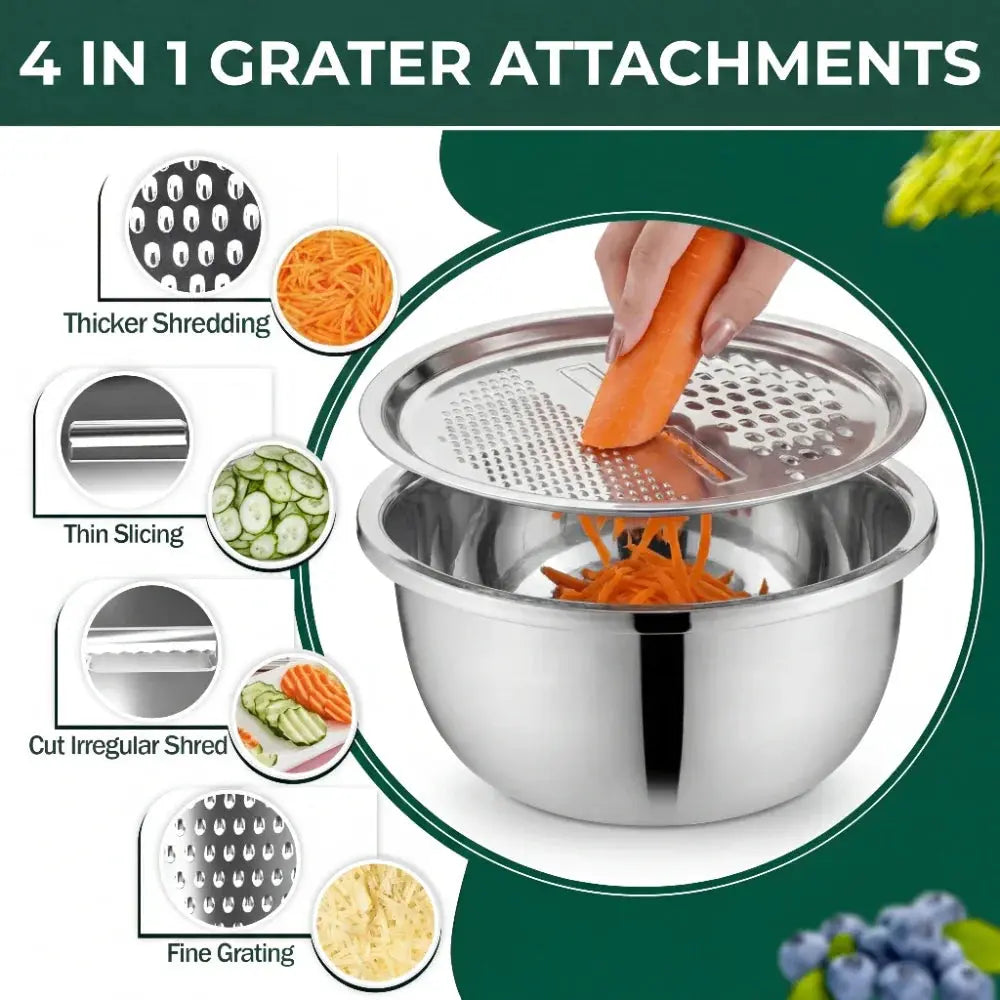 3-Piece Mixing Bowl Set with Integrated Strainer and Drainage System – Space-Saving and Stackable