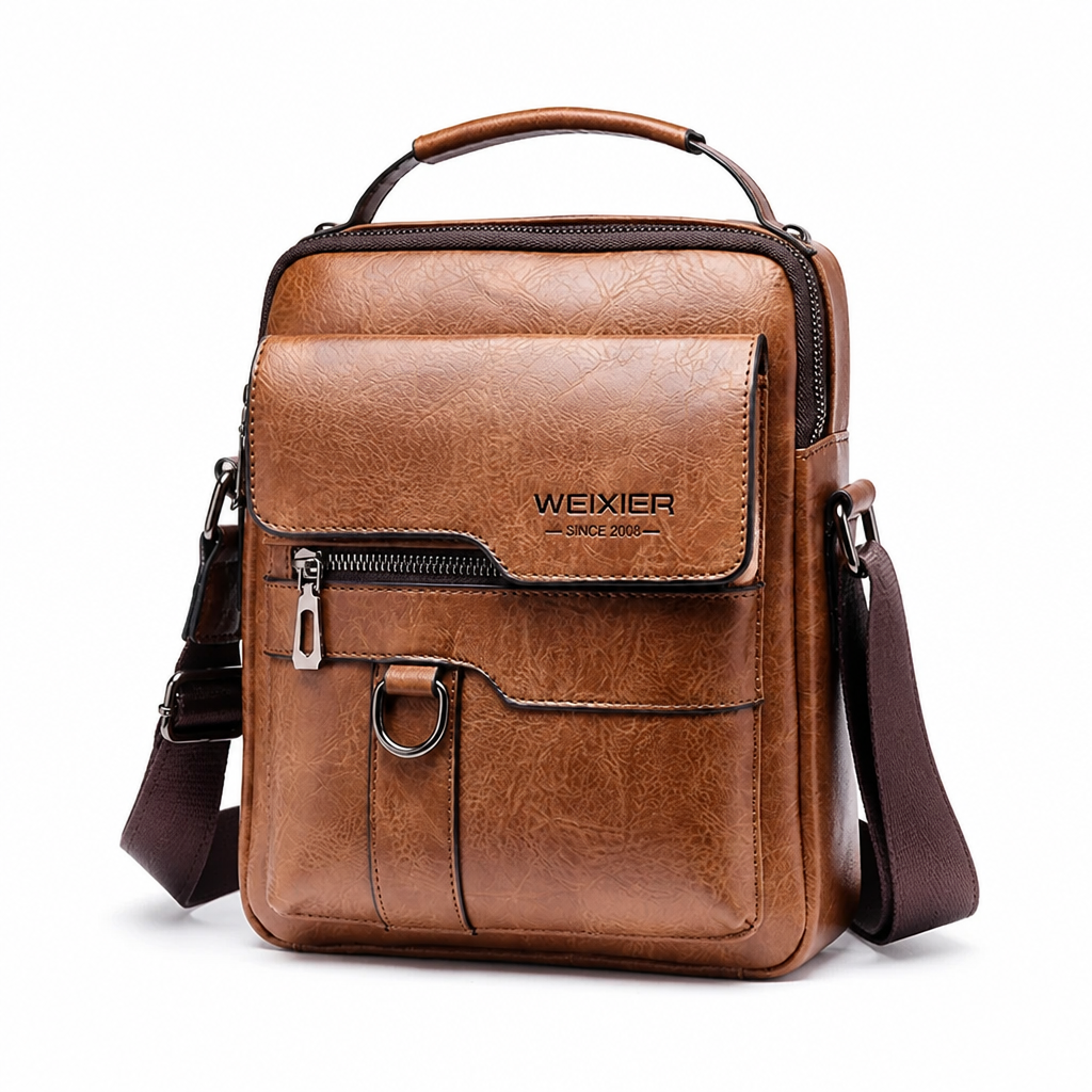 Genuine Leather Front-Pocket Crossbody Bag (Adjustable Strap)