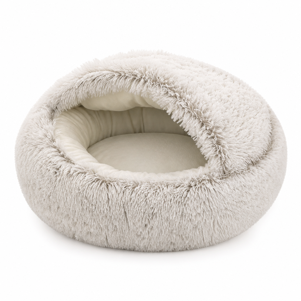 Calming Plush Polyester Cave Pet Bed (Machine-Washable Cover)