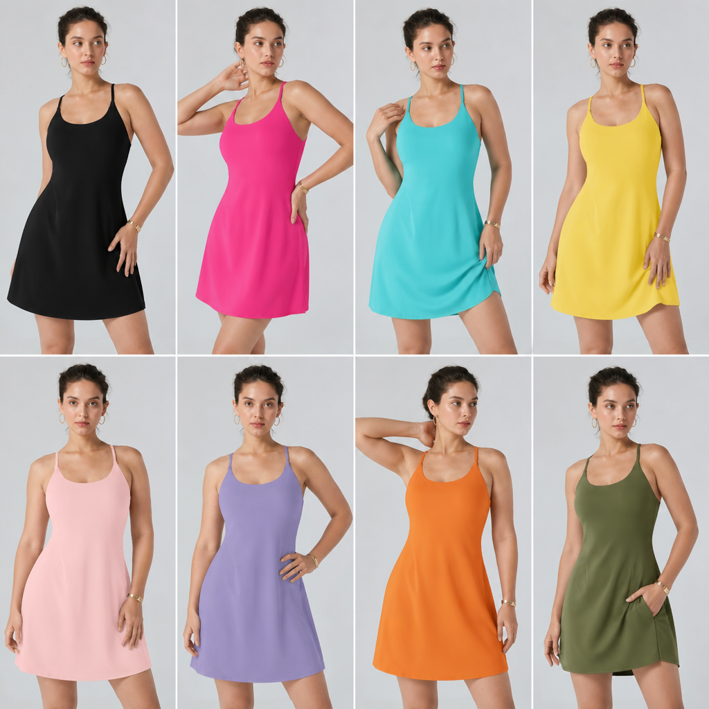 VerveStride™ – Athletic Backless Dress Featuring Integrated Shorts & Side Pockets