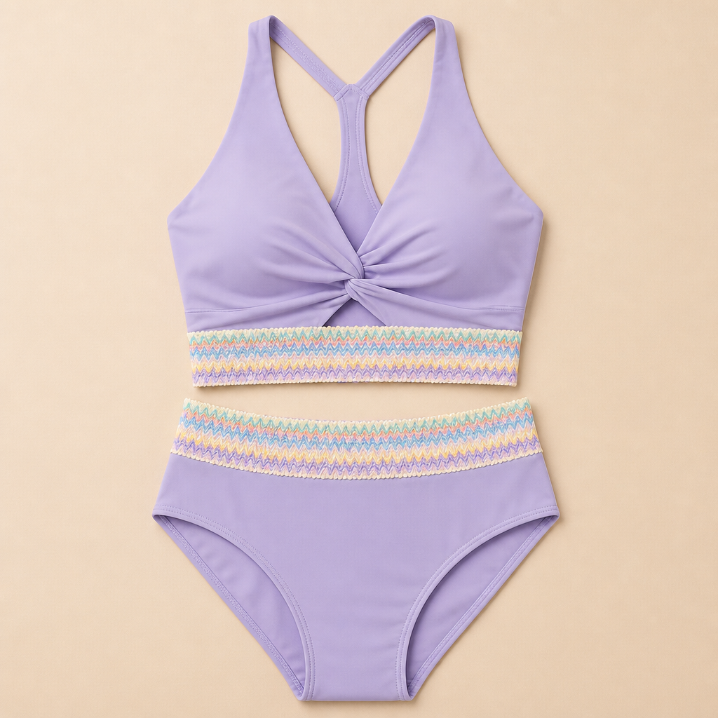 SereneShape™ – Smocked High-Waist Two-Piece Swimsuit with Tummy-Contouring Band