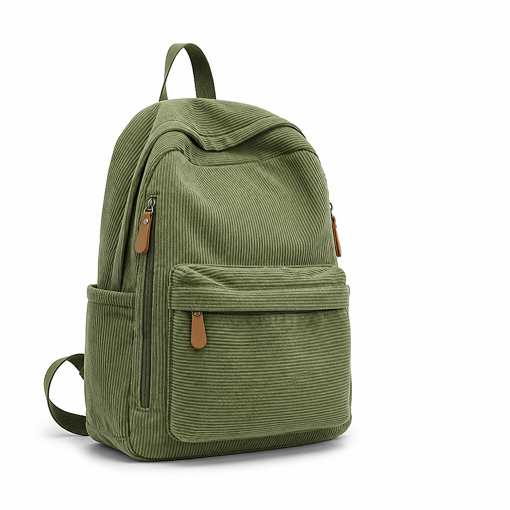 Lightweight Corduroy Multi-Pocket Backpack (Convertible Straps)